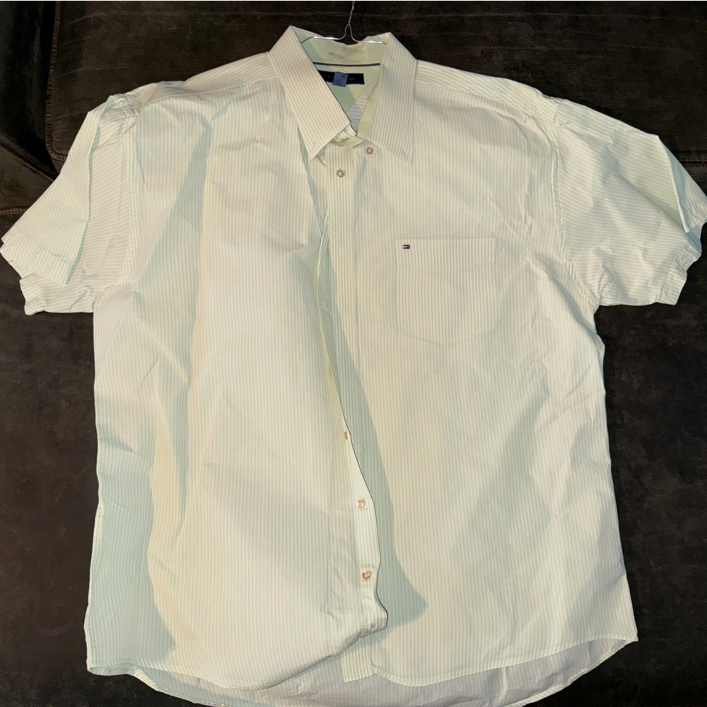 Tommy Hilfiger Men's Classic Green & White Striped Shirt